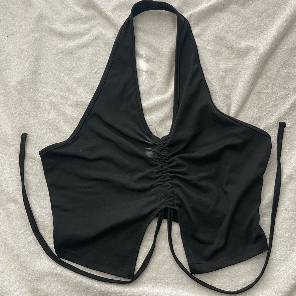 black halter top with tie